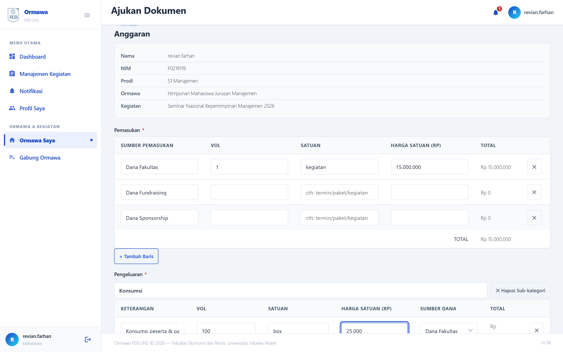 Formulir Anggaran dengan status "Balance".