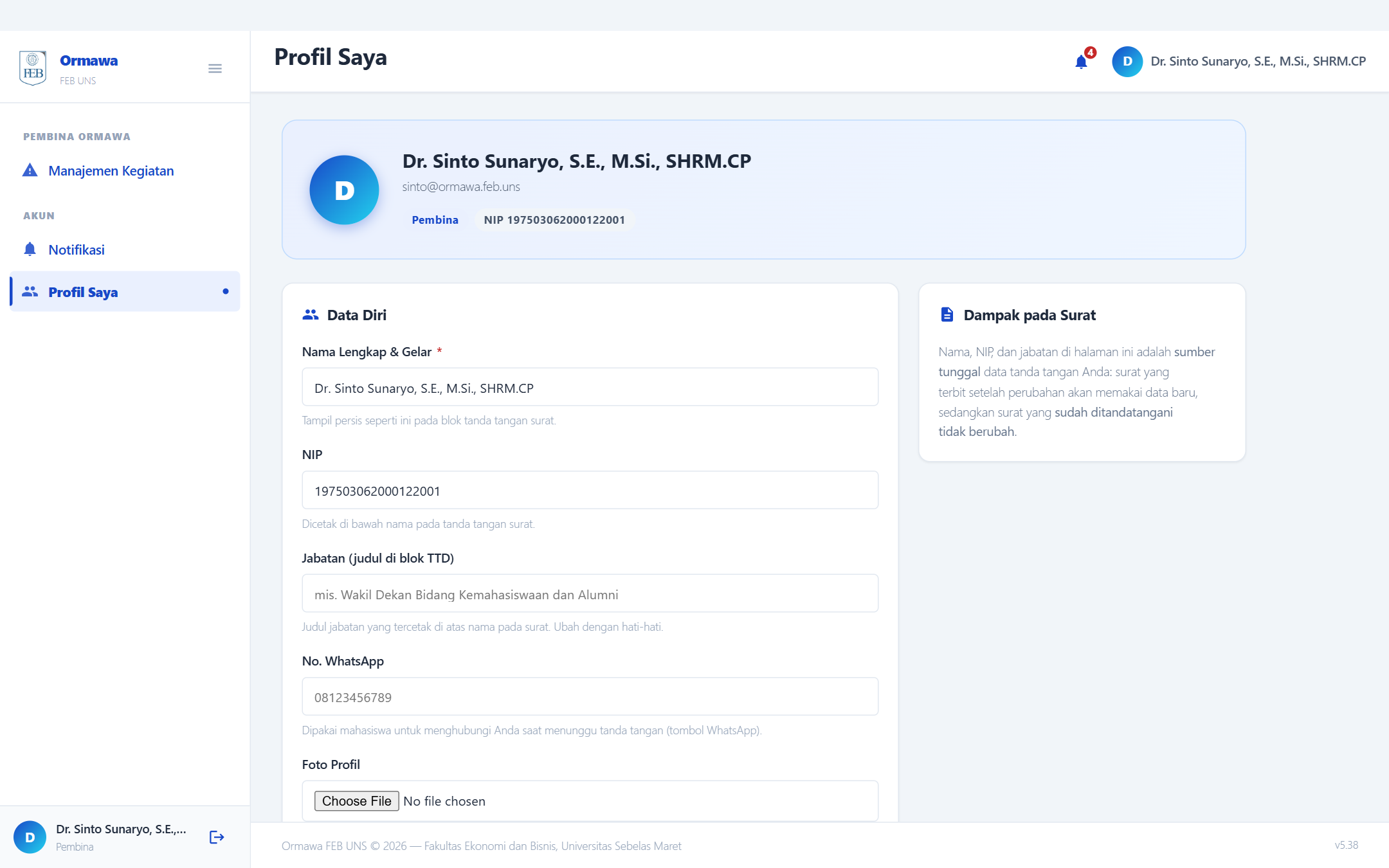Halaman Profil Pembina.